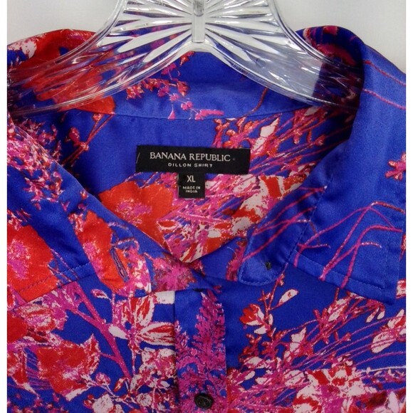 Banana Republic Women's Blue Pink Floral Print Collard Button Close Top Size XL - Picture 2 of 7